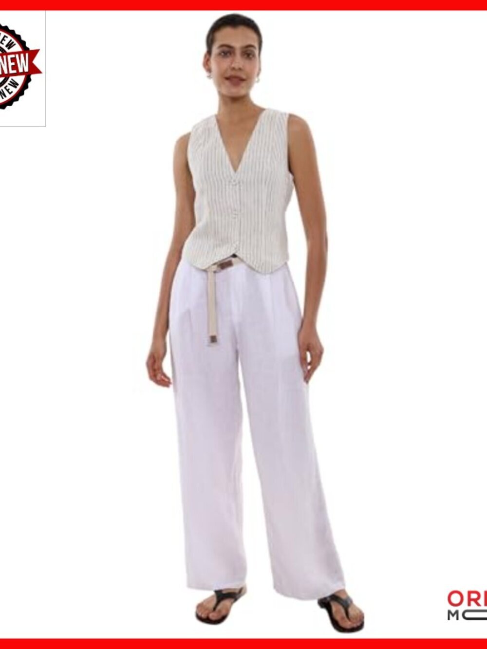 Linen Wide Leg Pants High Waisted Casual Trousers with Pockets Summer - Picture 2 of 7
